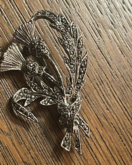 Marcasite silver thistle scottish brooch