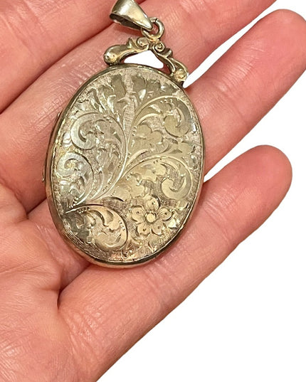 Antique Victorian English Etched Victorian Locket Sterling silver 925 LARGE
