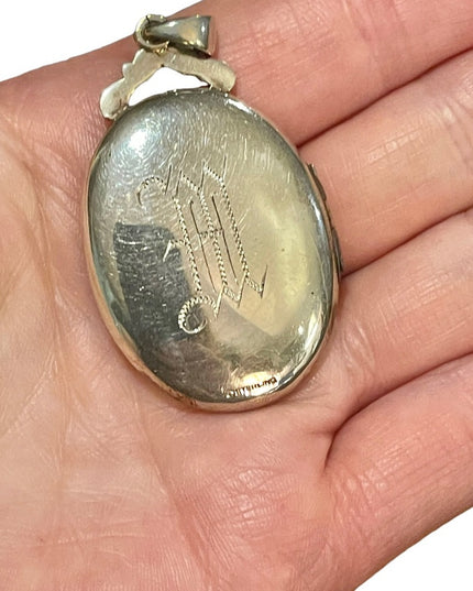 Antique Victorian English Etched Victorian Locket Sterling silver 925 LARGE