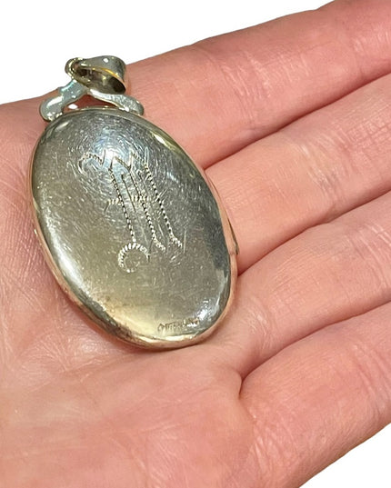 Antique Victorian English Etched Victorian Locket Sterling silver 925 LARGE