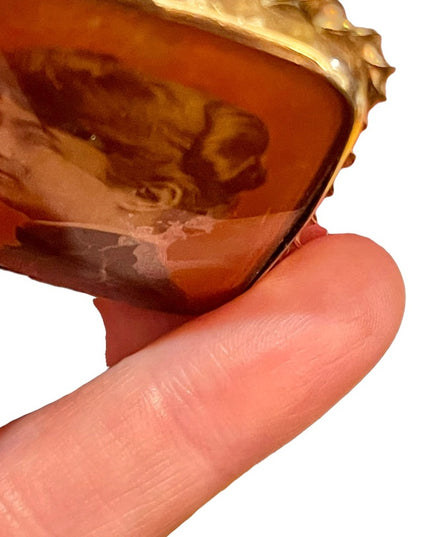 Antique rose gold Cameo brooch painted lady Victorian portrait