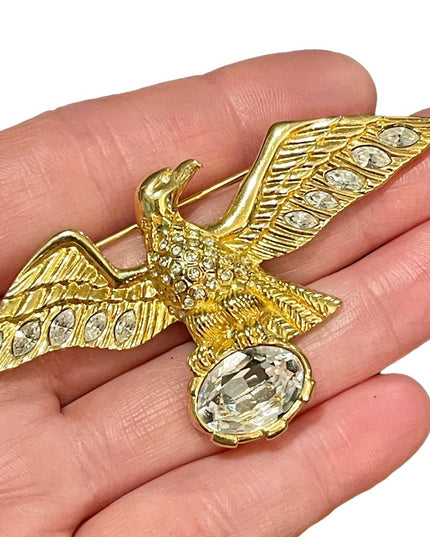 Vintage Swarovski 1980s majestic bald Eagle brooch (swan) Authentic gold finish