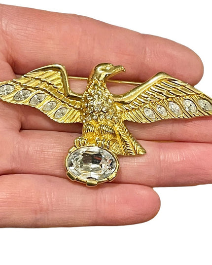 Vintage Swarovski 1980s majestic bald Eagle brooch (swan) Authentic gold finish