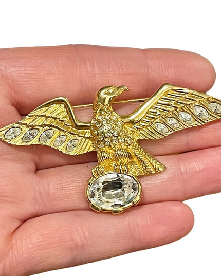 Vintage Swarovski 1980s majestic bald Eagle brooch (swan) Authentic gold finish
