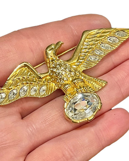 Vintage Swarovski 1980s majestic bald Eagle brooch (swan) Authentic gold finish