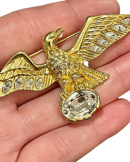Vintage Swarovski 1980s majestic bald Eagle brooch (swan) Authentic gold finish