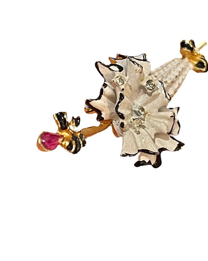 Vintage Fair lady fancy umbrella crystal enamel brooch