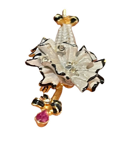 Vintage Fair lady fancy umbrella crystal enamel brooch