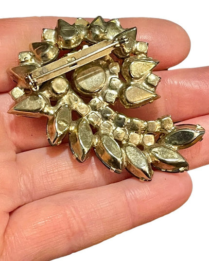 Vintage Large carmel brown crystal clear brooch AB 1960s