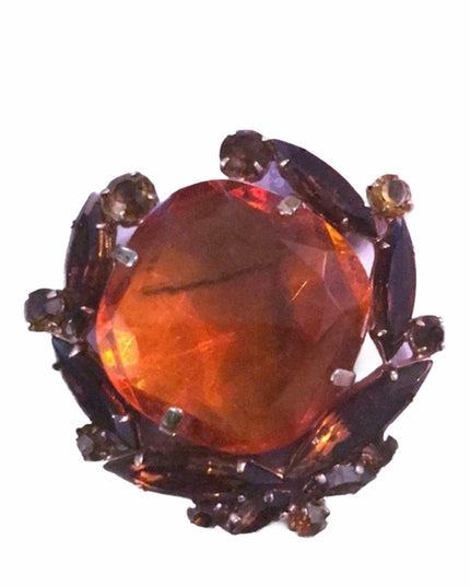 Vintage Amber brown crystal fancy majestic juliana?  brooch 1.5”