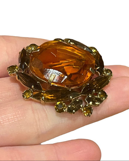 Vintage Amber brown crystal fancy majestic juliana?  brooch 1.5”