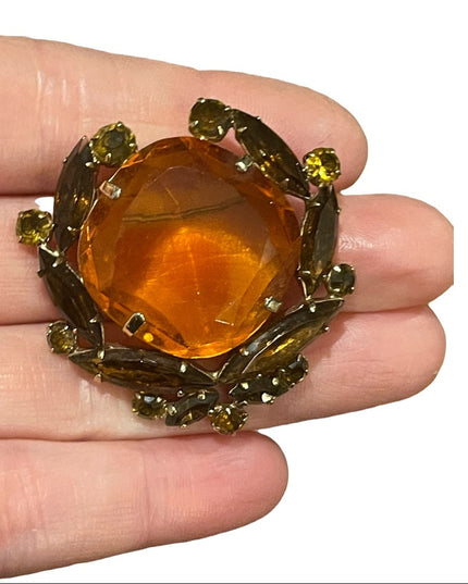 Vintage Amber brown crystal fancy majestic juliana?  brooch 1.5”