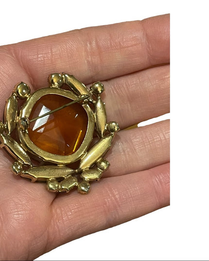 Vintage Amber brown crystal fancy majestic juliana?  brooch 1.5”