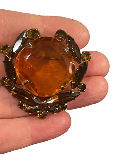 Vintage Amber brown crystal fancy majestic juliana?  brooch 1.5”