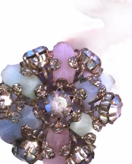 Vintage gold finish CZECH crystal glass flower brooch