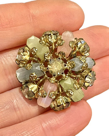 Vintage gold finish CZECH crystal glass flower brooch
