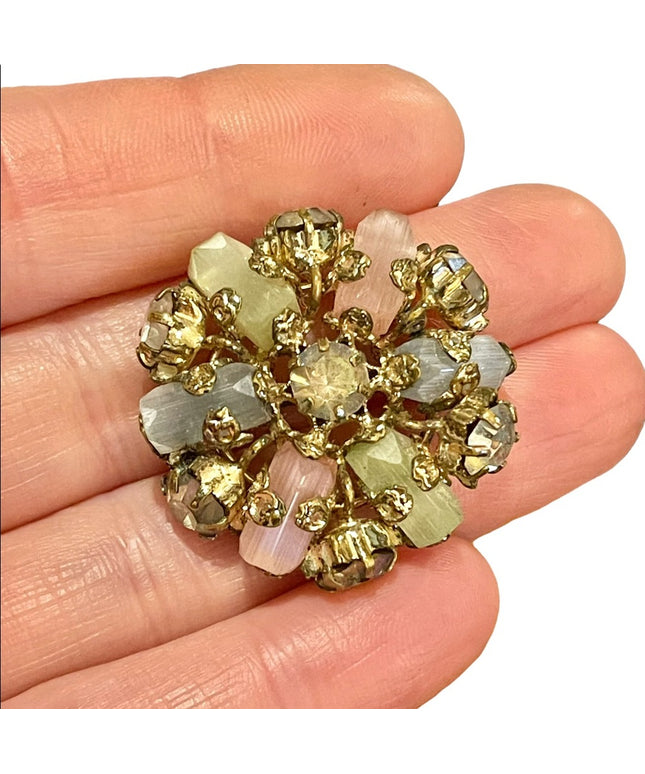 Vintage gold finish CZECH crystal glass flower brooch