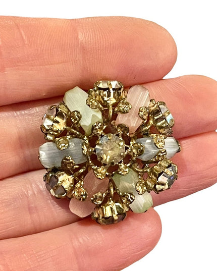 Vintage gold finish CZECH crystal glass flower brooch