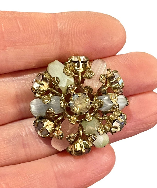 Vintage gold finish CZECH crystal glass flower brooch