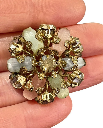 Vintage gold finish CZECH crystal glass flower brooch