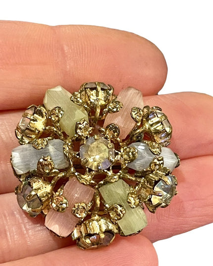 Vintage gold finish CZECH crystal glass flower brooch