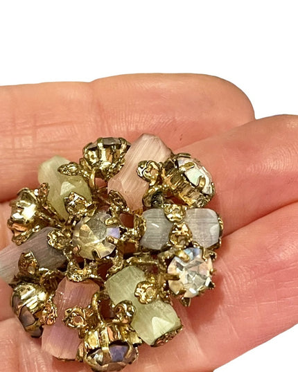 Vintage gold finish CZECH crystal glass flower brooch