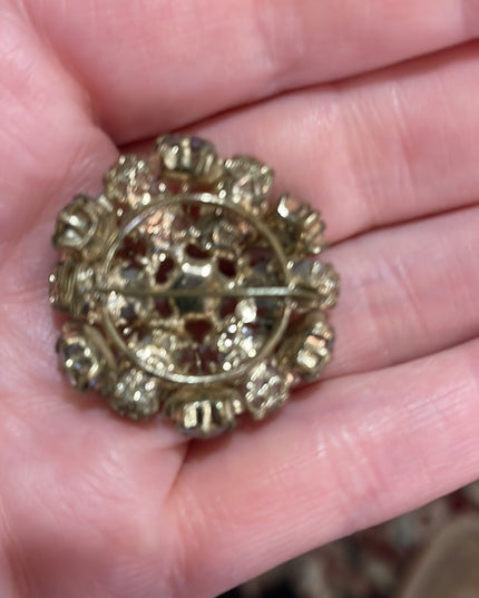 Vintage gold finish CZECH crystal glass flower brooch