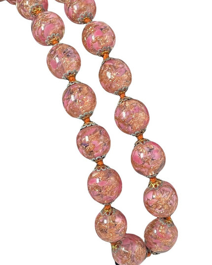 Vintage Italy Venetian glass beads copper spun pink hues necklace MURANO