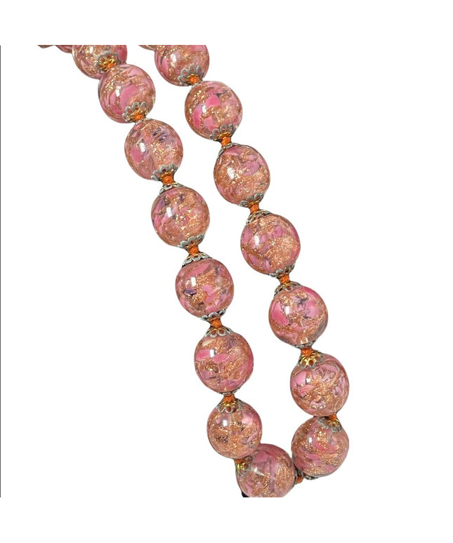 Vintage Italy Venetian glass beads copper spun pink hues necklace MURANO