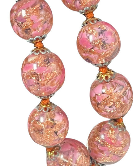 Vintage Italy Venetian glass beads copper spun pink hues necklace MURANO