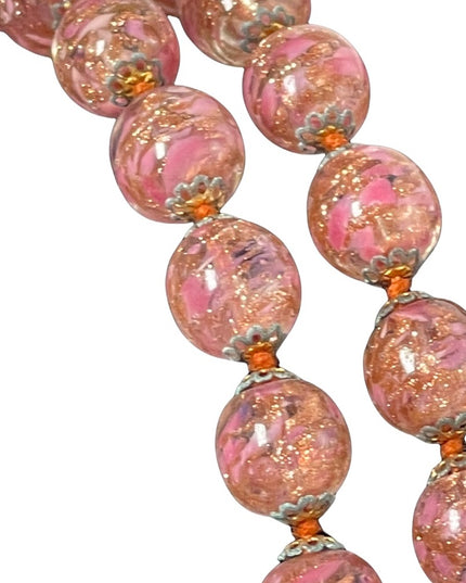 Vintage Italy Venetian glass beads copper spun pink hues necklace MURANO