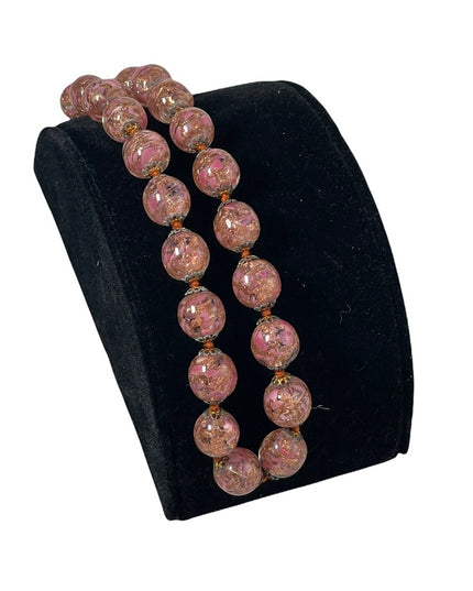 Vintage Italy Venetian glass beads copper spun pink hues necklace MURANO