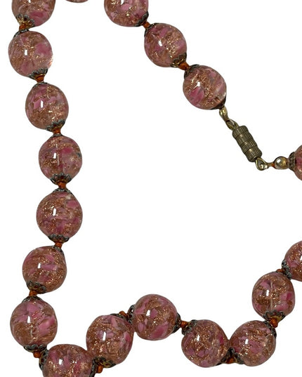Vintage Italy Venetian glass beads copper spun pink hues necklace MURANO