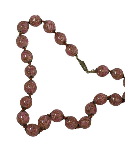 Vintage Italy Venetian glass beads copper spun pink hues necklace MURANO