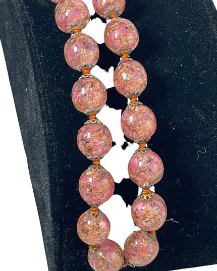 Vintage Italy Venetian glass beads copper spun pink hues necklace MURANO