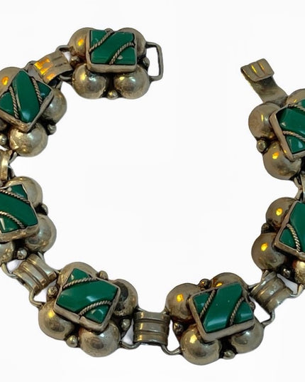 Vintage Sterling green agate mexico bracelet
