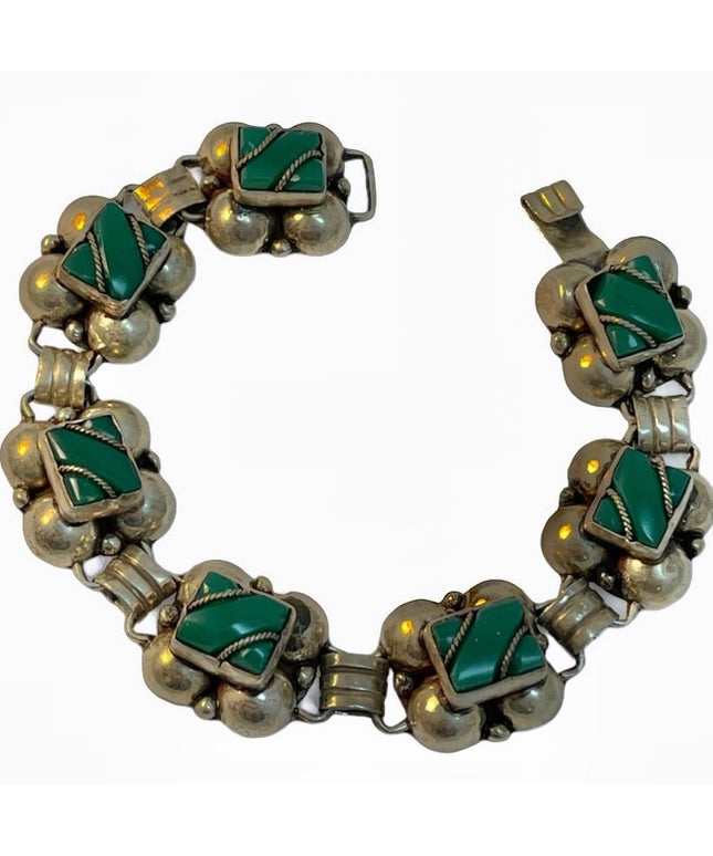 Vintage Sterling green agate mexico bracelet