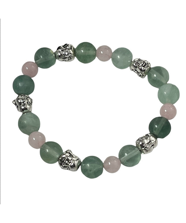 - Beautiful Rose quartz green fluorite budda bead stretchy bracelet stone …
