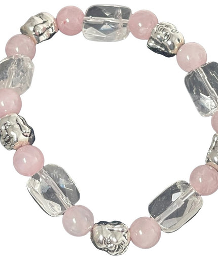 - Beautiful Rose quartz clear quartz stone stretchy bracelet buddah beads …