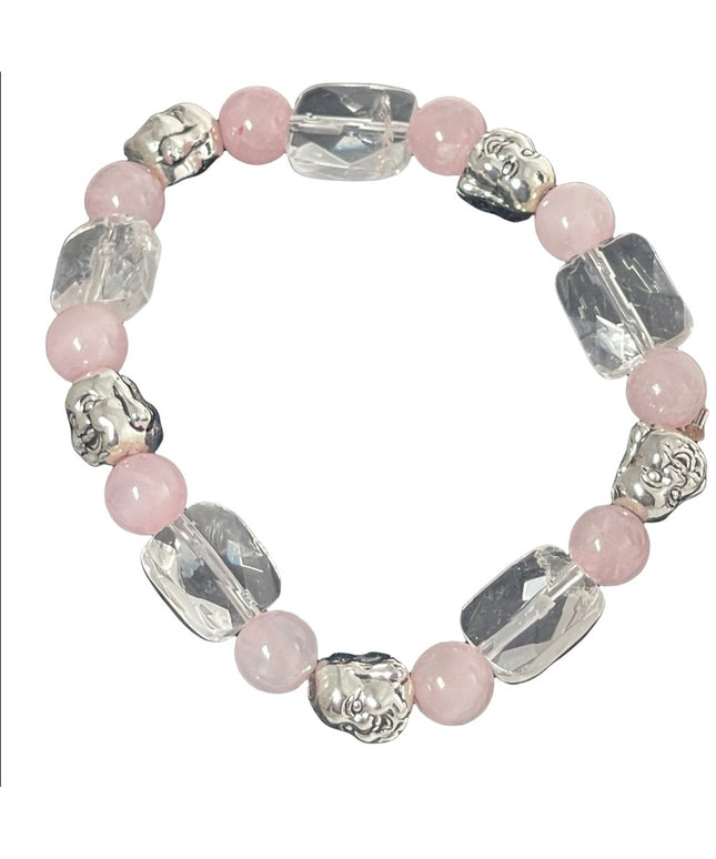 - Beautiful Rose quartz clear quartz stone stretchy bracelet buddah beads …