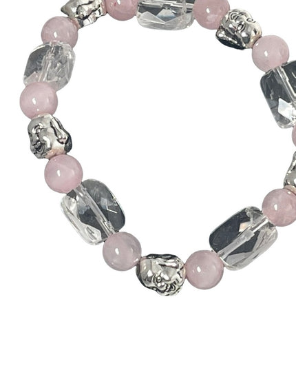 - Beautiful Rose quartz clear quartz stone stretchy bracelet buddah beads …