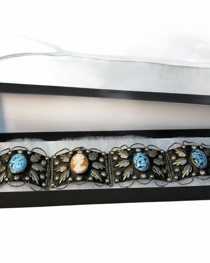 VTG Italy 🇮🇹 Alpacca Cameo turquois Bangle silver