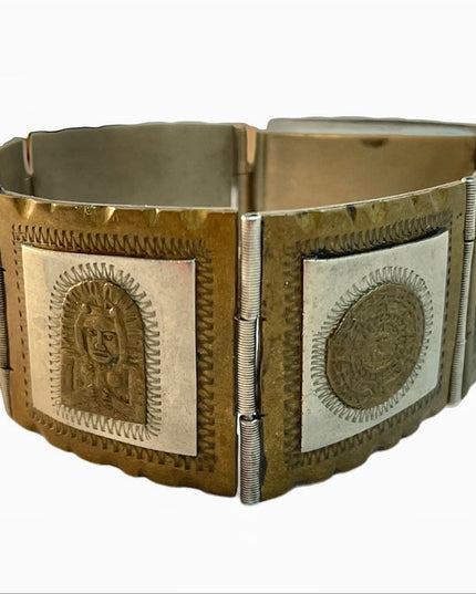 Vintage sterling silver Mayan Aztec Mex Bracelet