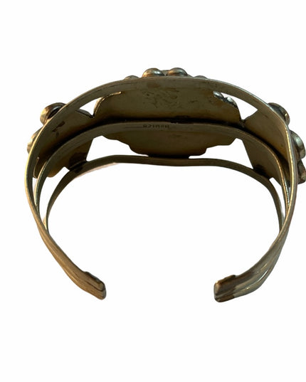Vintage Alpaca silver Mexico abalone bangle bracelet cuff