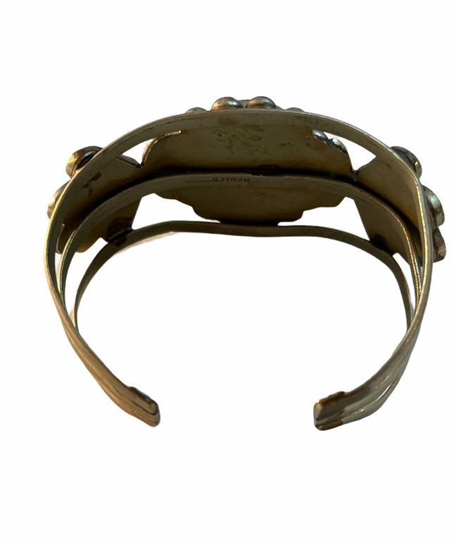 Vintage Alpaca silver Mexico abalone bangle bracelet cuff