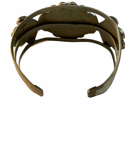 Vintage Alpaca silver Mexico abalone bangle bracelet cuff
