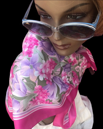 Vintage Scarf Poly Tie rack Pink purple flowers VG