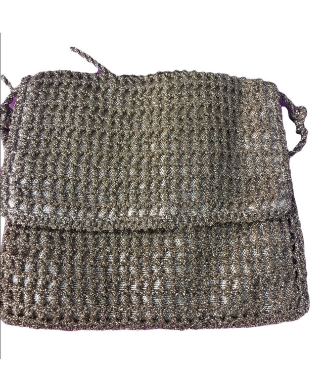 Vintage 1960s Gold metalic crochet shoulder purse