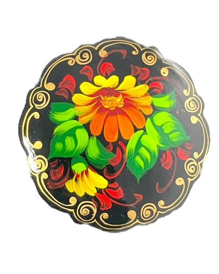 Vintage signed handpainted Russian flower brooch