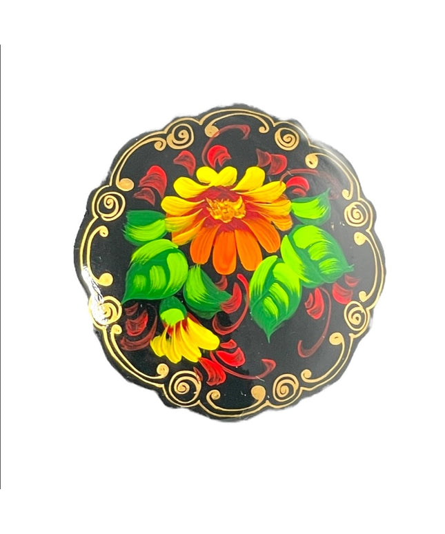 Vintage signed handpainted Russian flower brooch